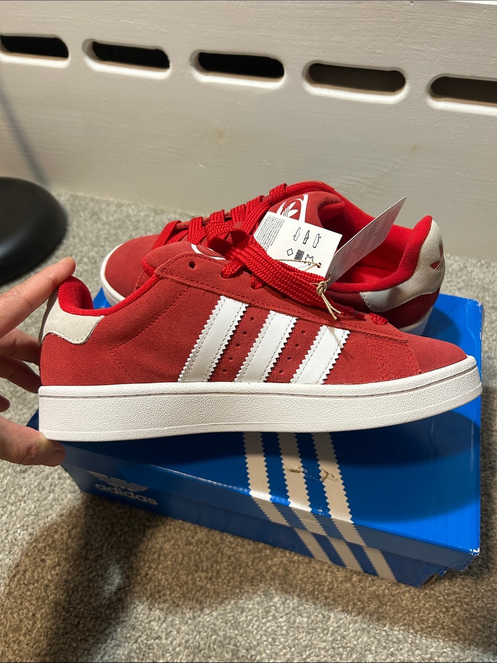 Adidas Campus 00s Scarlet Red and White Suede Sneakers - Picture 3 of 8